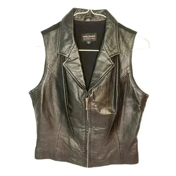 Vintage Women’s Medium Wilson’s Black Leather 90s Y2K Vest - Picture 1 of 7